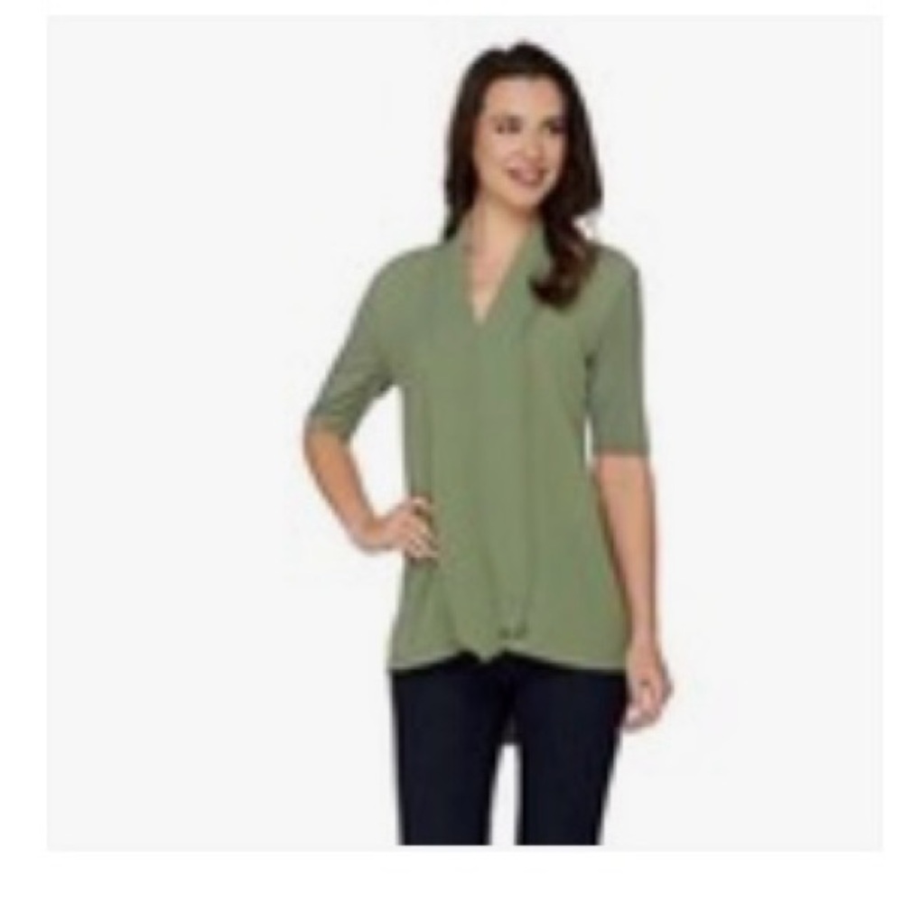 H by Halston Olive Green Twist-Front V-Neck Tunic